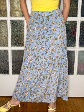 Vintage 90s Floral Light Blue Maxi Skirt